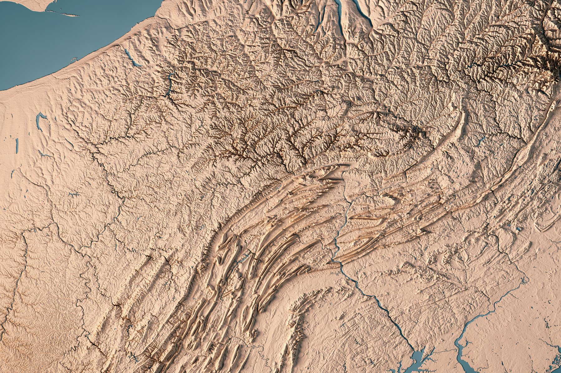 A shaded-relief map of mountain ridges and river valleys — a quadrant is a map, and a map is only useful if you can read it